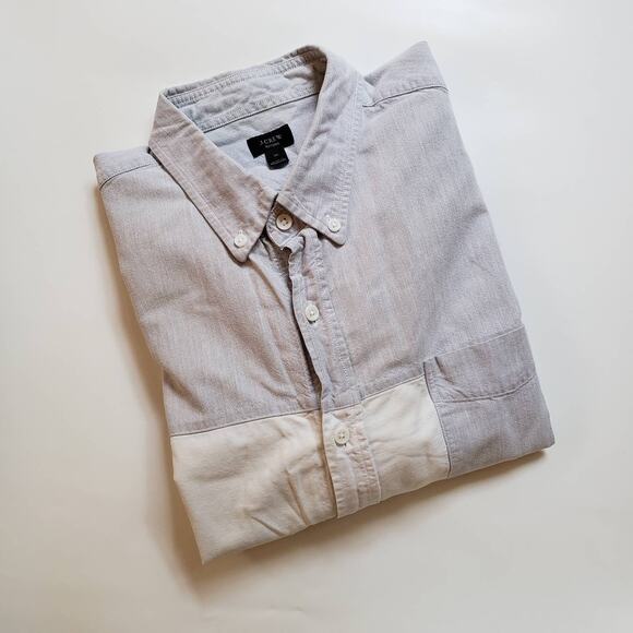 J. Crew Casual Rugby Buttondown Shirt Gray White Men's XL - Picture 2 of 9